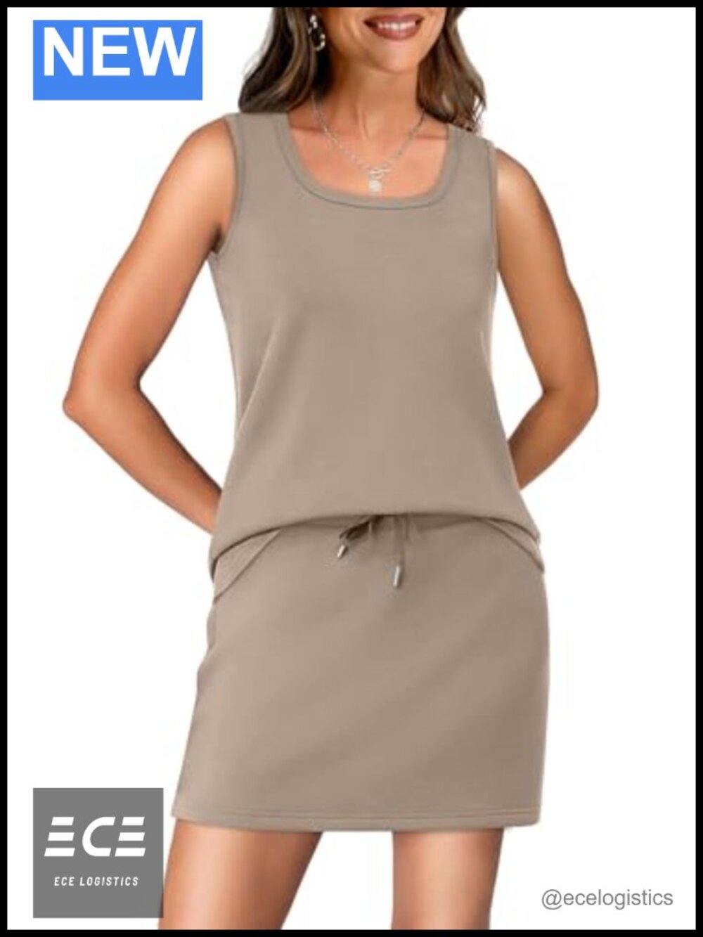 Two Piece Skirt Set Square Neck Tank Top Tennis Skort Built-in Shorts